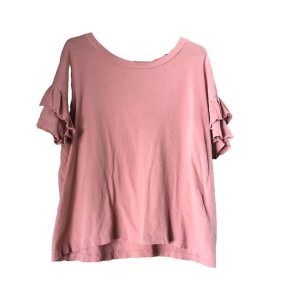 Current/Elliott The Ruffle Roadie Destroyed Tee Pink Distressed - 2 - Picture 1 of 11